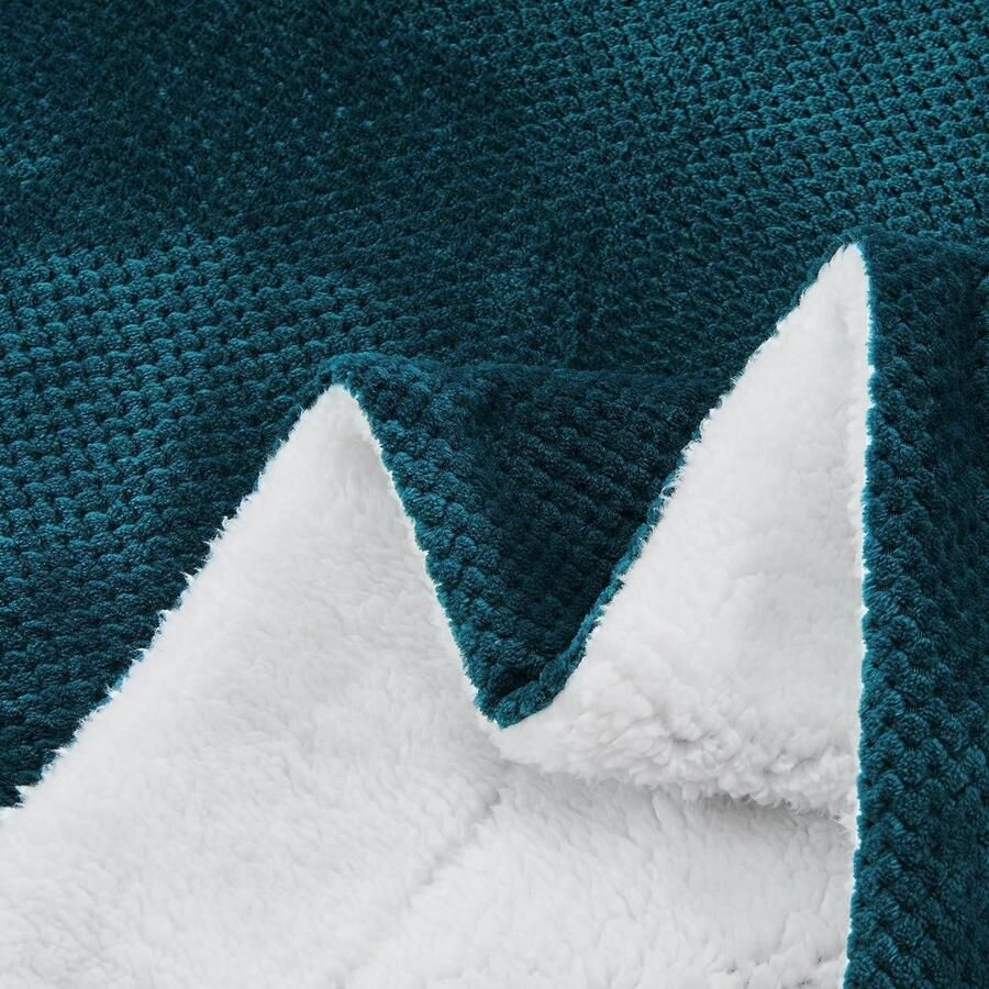 Fleece deken Super Zachte Wafel Sherpa Sprei Deken Warm Lichtgewicht Pluizige Deken voor Bed Sofa Bank 150 cm × 200 cm Blauw Koraal