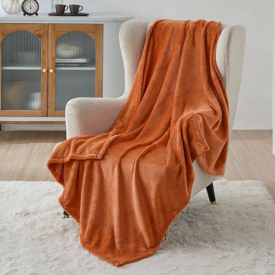 Fleece deken van 50 x 70 cm 300 g m2 zachte oranje lichtgewicht pluche behaaglijke dekens voor bed bank reizen of kamperen