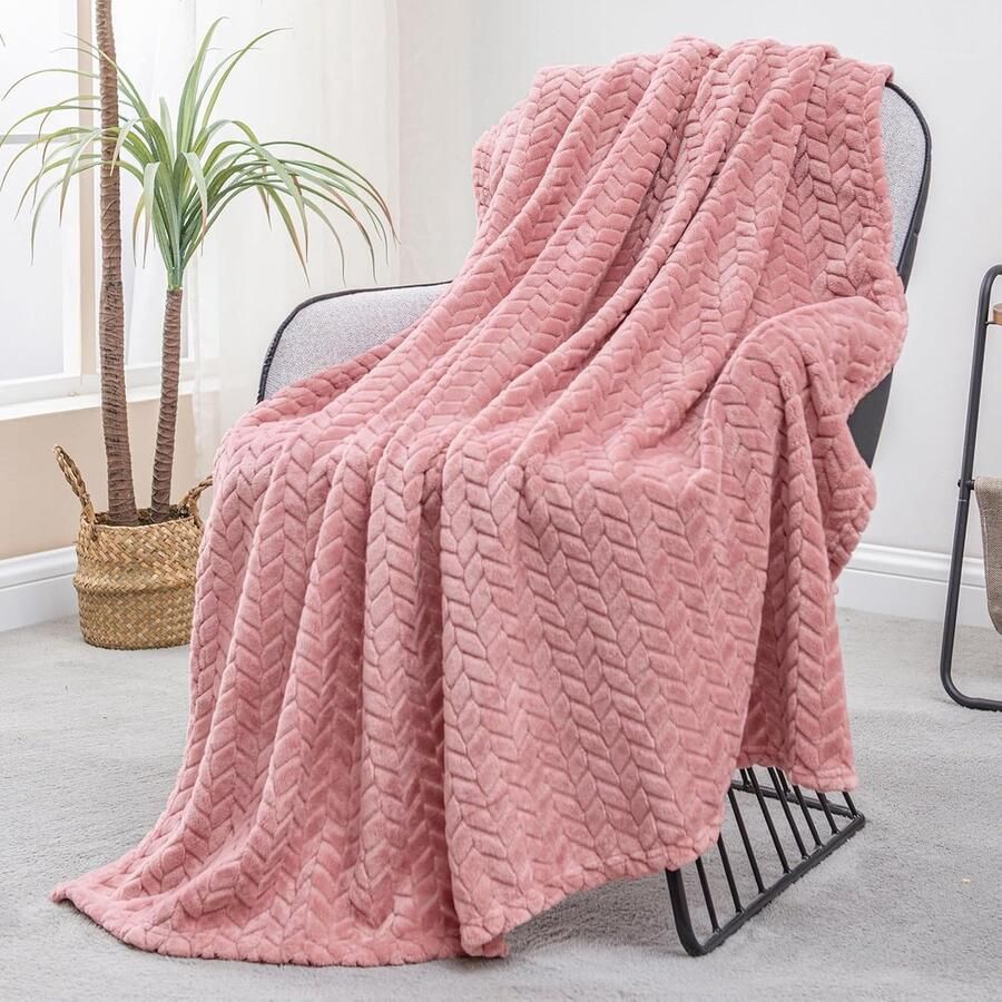 Fleece deken voor bank en bed warm en zacht 1 stuk oudroze 127 x 178 cm