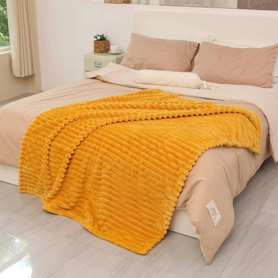 Fleece deken voor bank licht zacht gezellig All Seasons Lounging-deken woonkamerdeken studentenslaapzaaldeken 150 x 130 cm geel