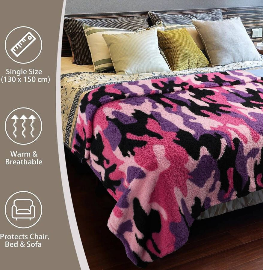 Fleece deken voor bank lichte fleece comfortabele reisdeken superzachte pluizige bankdeken gezellige sofadeken roze camo enkele laag 150 x 130 cm