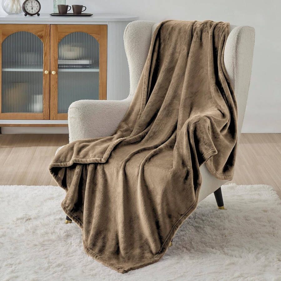 Fleece deken voor bed en bank beige 130x150cm deken voor 1 persoon super zachte donzige deken voor woonkamer en slaapkamer