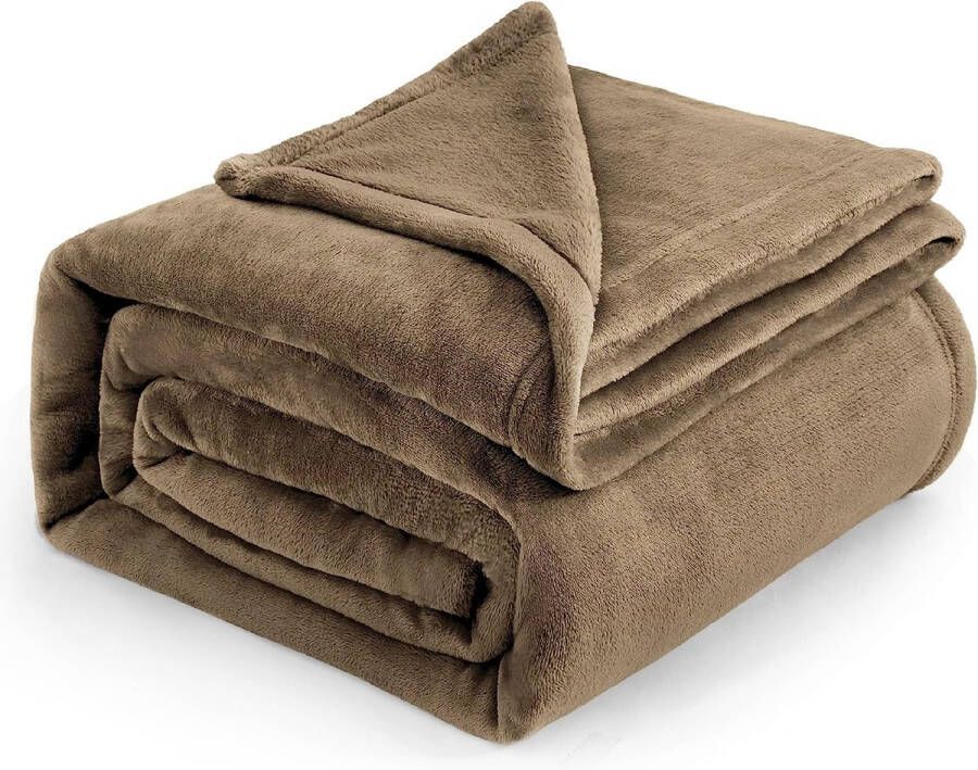 Fleece deken voor bed en bank beige 240x220cm deken voor 2 persoons super zachte donzige deken voor woonkamer en slaapkamer