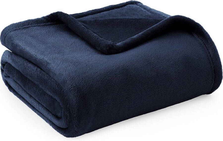 Fleece deken voor bed en bank donkerblauw 150x200cm super zachte donzige deken voor woonkamer en slaapkamer