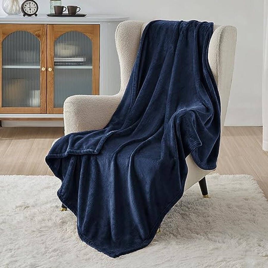 Fleece deken voor bed en bank donkerblauw 150x200cm super zachte donzige deken voor woonkamer en slaapkamer