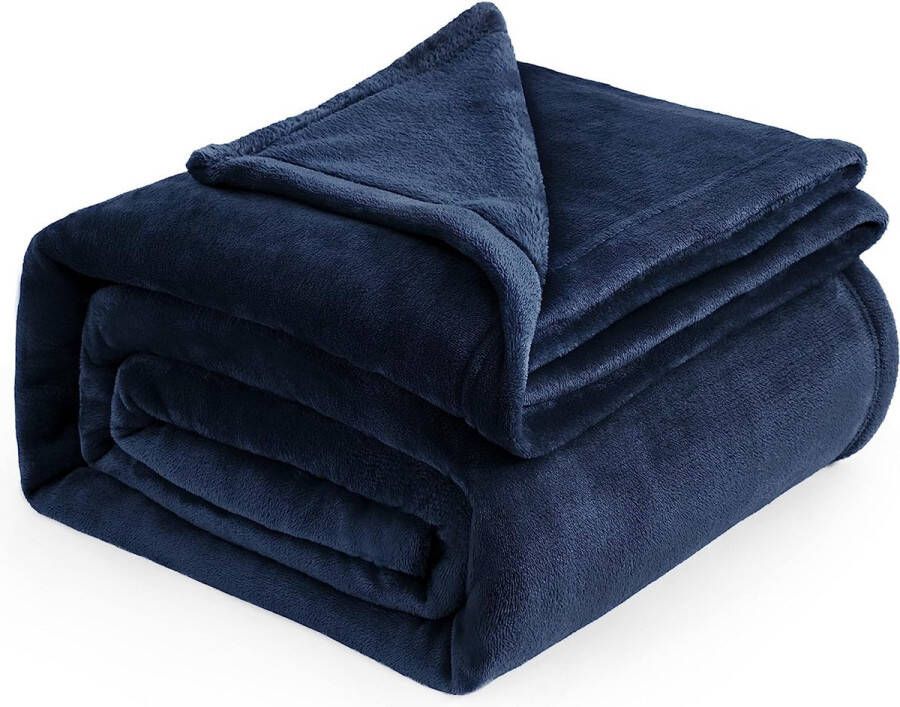 Fleece deken voor bed en bank donkerblauw XXL 270x230cm grote deken voor tweepersoonsbed super zachte donzige deken voor woonkamer en slaapkamer
