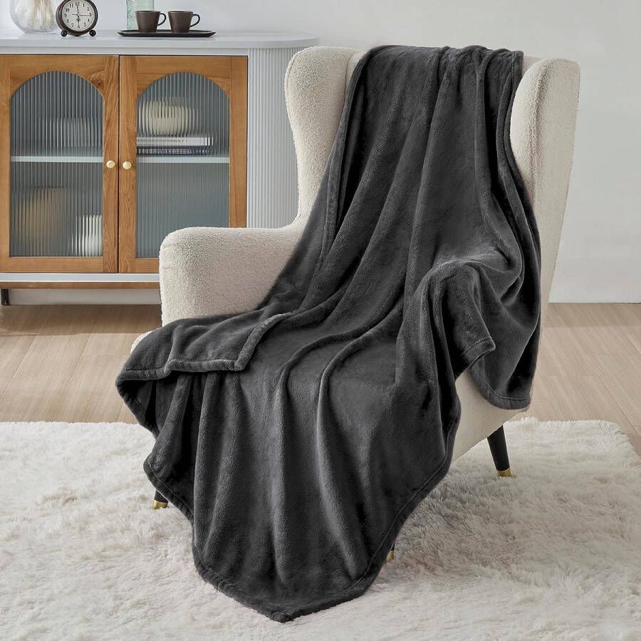 Fleece deken voor bed en bank donkergrijs 130x150cm deken voor 1 persoon super zachte donzige deken voor woonkamer en slaapkamer