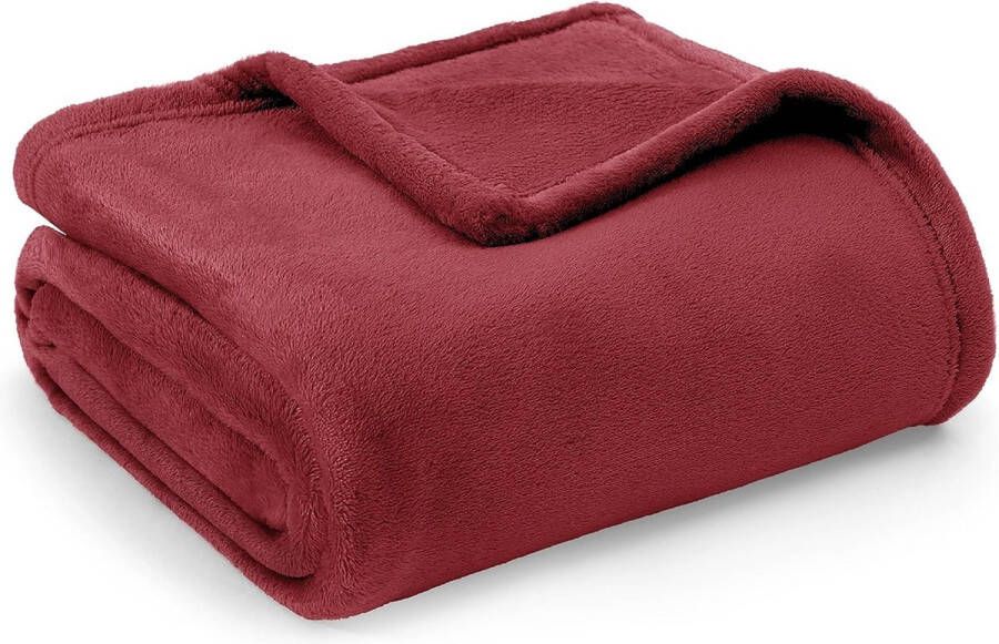 Fleece deken voor bed en bank donkerrood 150x200cm super zachte donzige deken voor woonkamer en slaapkamer