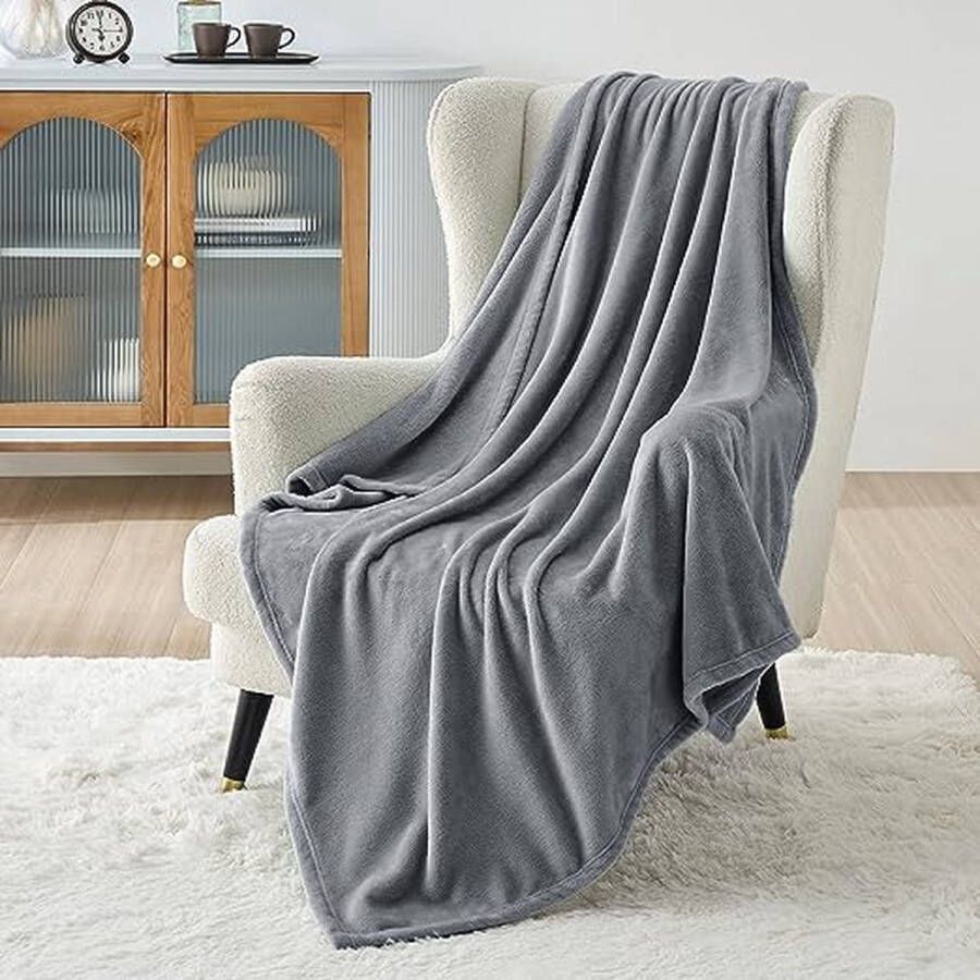 Fleece deken voor bed en bank grijs 130x150cm deken voor 1 persoon super zachte donzige deken voor woonkamer en slaapkamer