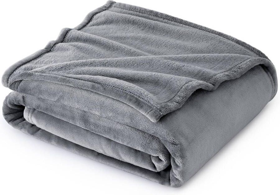 Fleece deken voor bed en bank grijs 150x200cm super zachte donzige deken voor woonkamer en slaapkamer