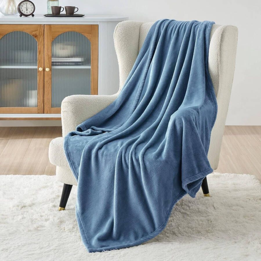 Fleece deken voor bed en bank lichtblauw 130x150cm deken voor 1 persoon super zachte donzige deken voor woonkamer en slaapkamer