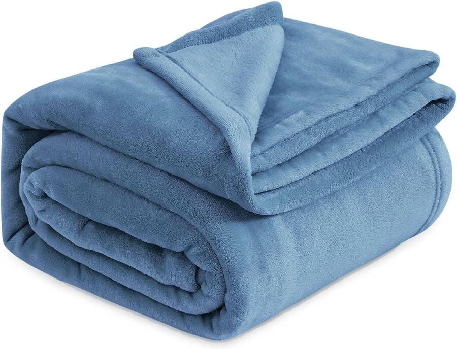 Fleece deken voor bed en bank lichtblauw 240x220cm deken voor 2 persoons super zachte donzige deken voor woonkamer en slaapkamer