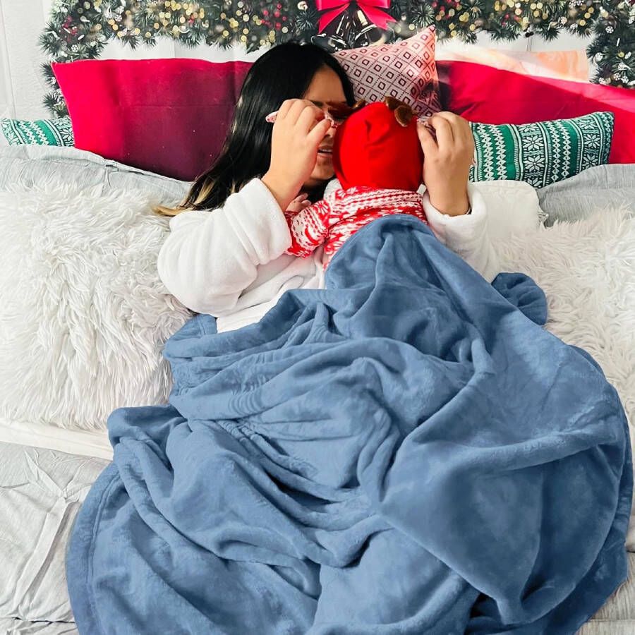 Fleece deken voor bed en bank lichtblauw 240x220cm deken voor 2 persoons super zachte donzige deken voor woonkamer en slaapkamer