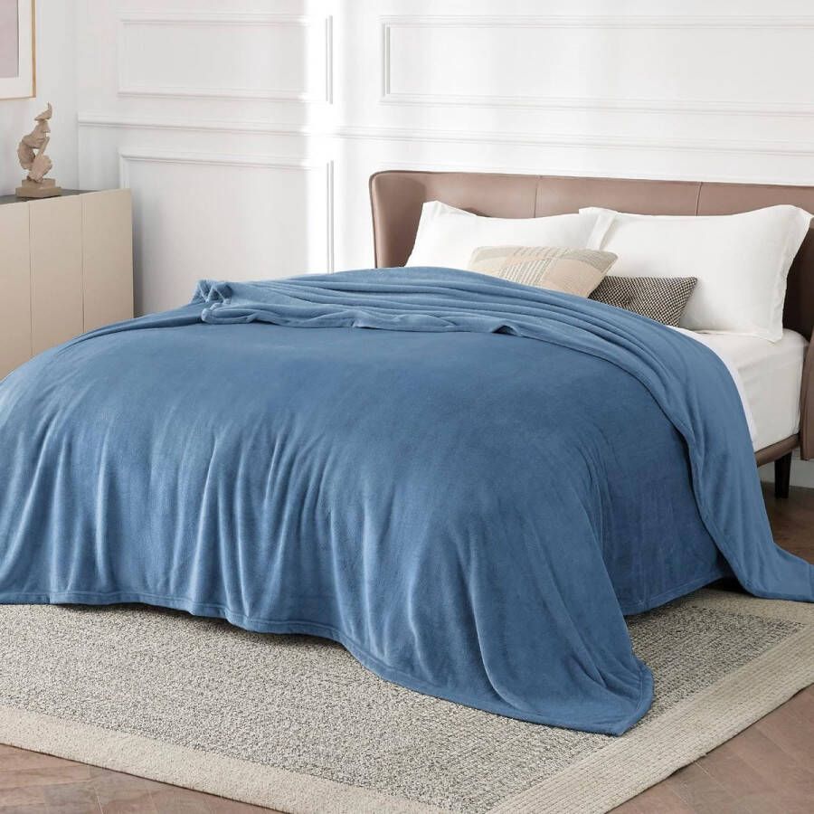 Fleece deken voor bed en bank lichtblauw XXL 270x230cm grote deken voor tweepersoonsbed super zachte donzige deken voor woonkamer en slaapkamer