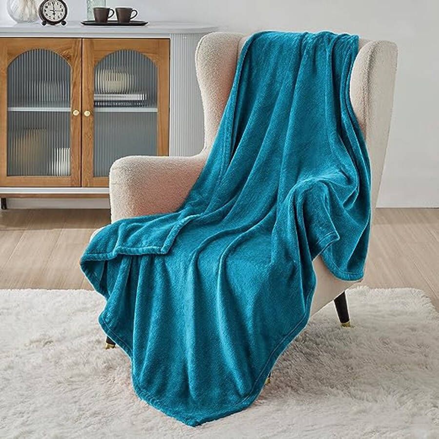 Fleece deken voor bed en bank turkoois petrol 130x150cm deken voor 1 persoon super zachte donzige deken voor woonkamer en slaapkamer