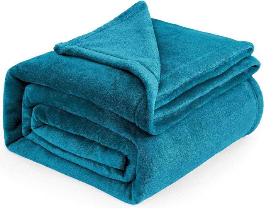 Fleece deken voor bed en bank turkoois petrol 240x220cm deken voor 2 persoons super zachte donzige deken voor woonkamer en slaapkamer