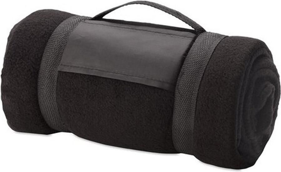 Fleece deken plaid met afneembaar handvat 6x zwart 160 x 130 cm warme bank dekentje