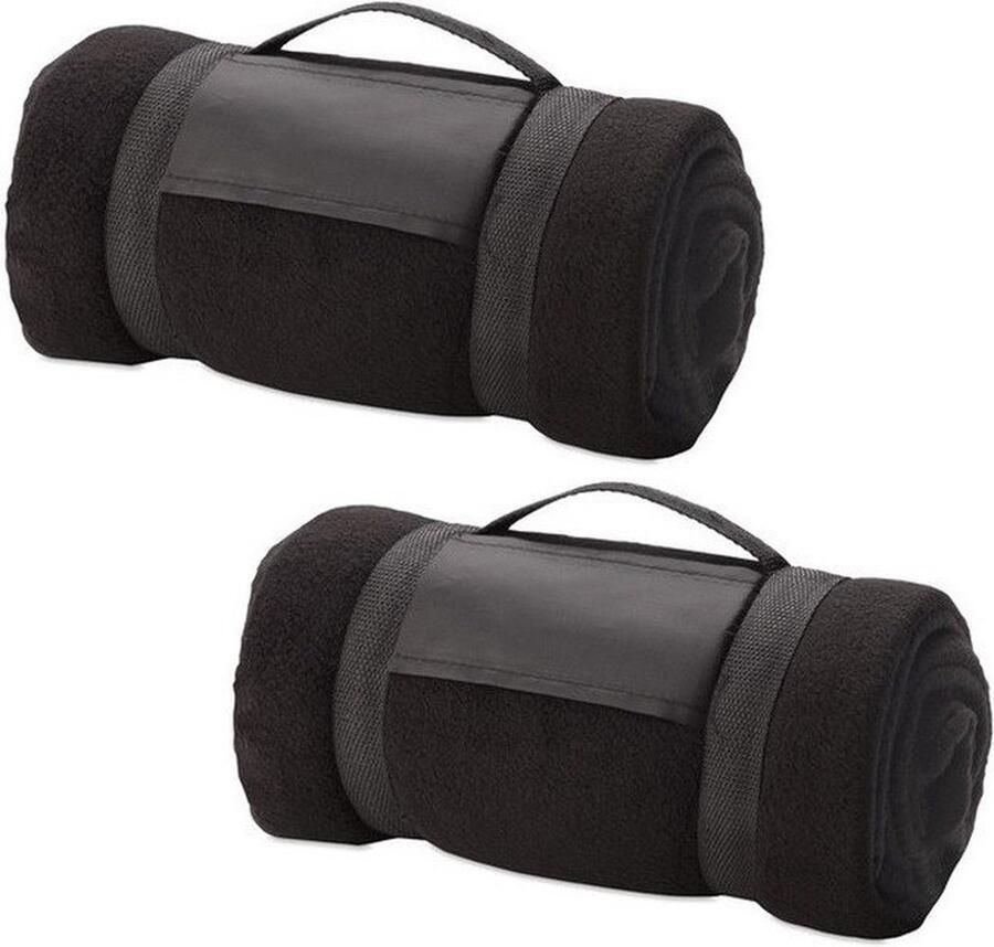 Fleece deken plaid met afneembaar handvat 2x zwart 160 x 130 cm warme bank dekentje