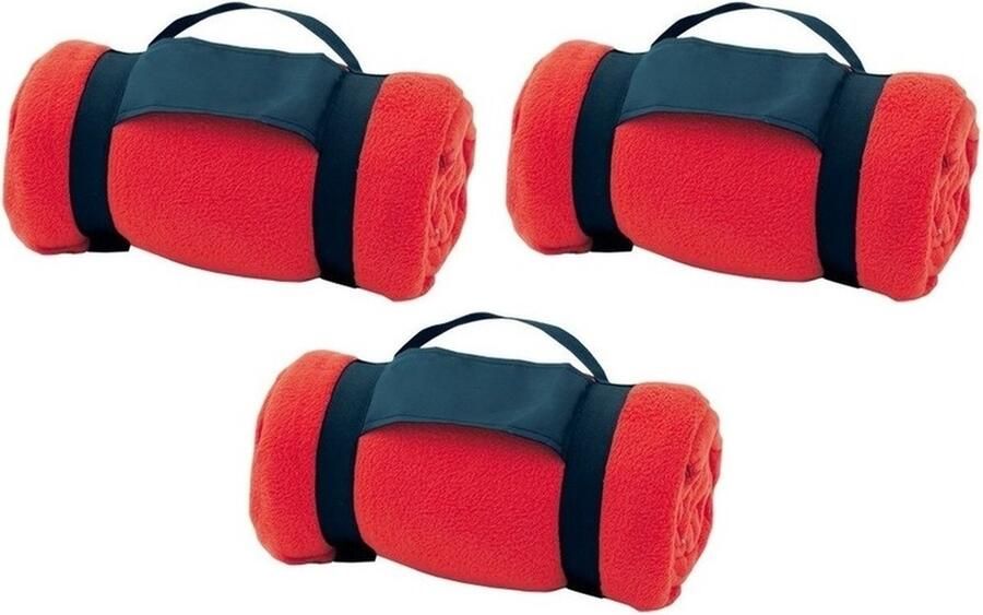 Fleece deken plaid met afneembaar handvat 3x rood 160 x 130 cm warme bank dekentje