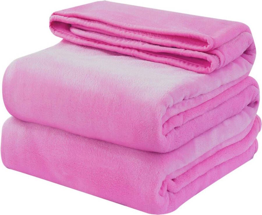 Fleece dekens 350GSM roze pluizige bedsprei voor bank antistatische dekens (220 x 240 cm)
