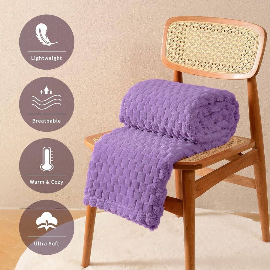 FY FIBER HOUSE Fleecedekens extra zachte donzige dekens lichtgewicht gezellige microvezel bankdeken wollen deken voor kantoor fauteuil en camping 150x200cm lavendel - Foto 2