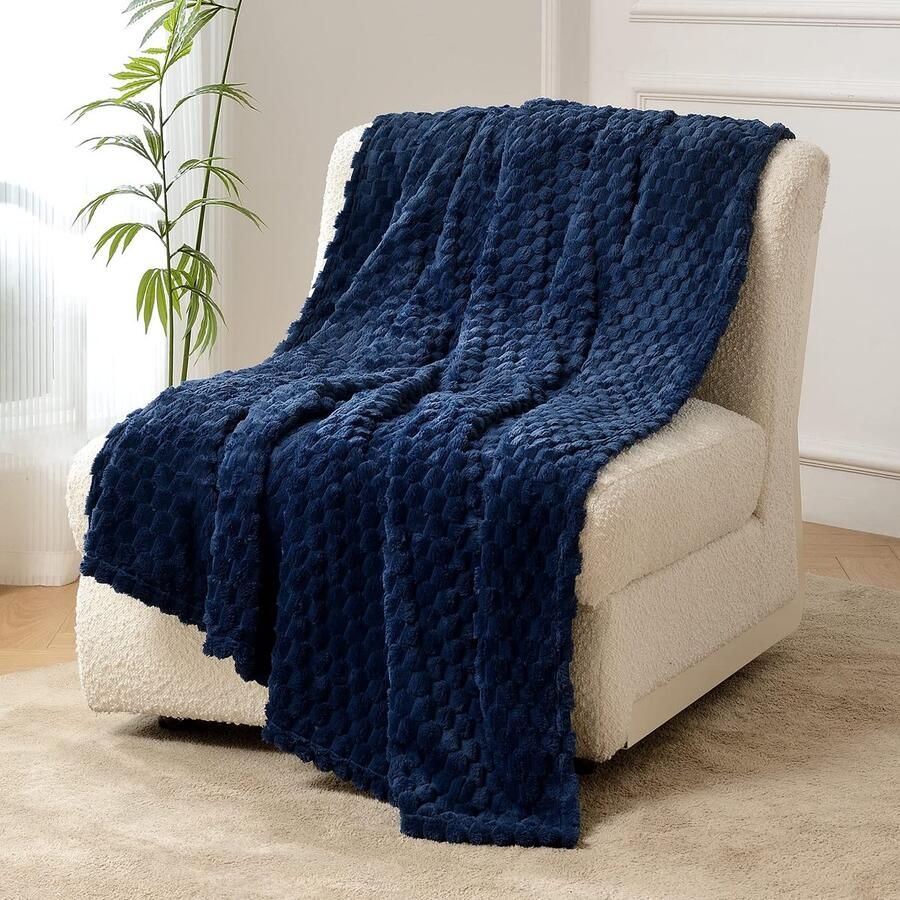 FY FIBER HOUSE Fleecedekens extra zachte donzige dekens lichtgewicht comfortabele microvezel bankdeken wollen deken voor kantoor fauteuil en camping 230x230cm marineblauw