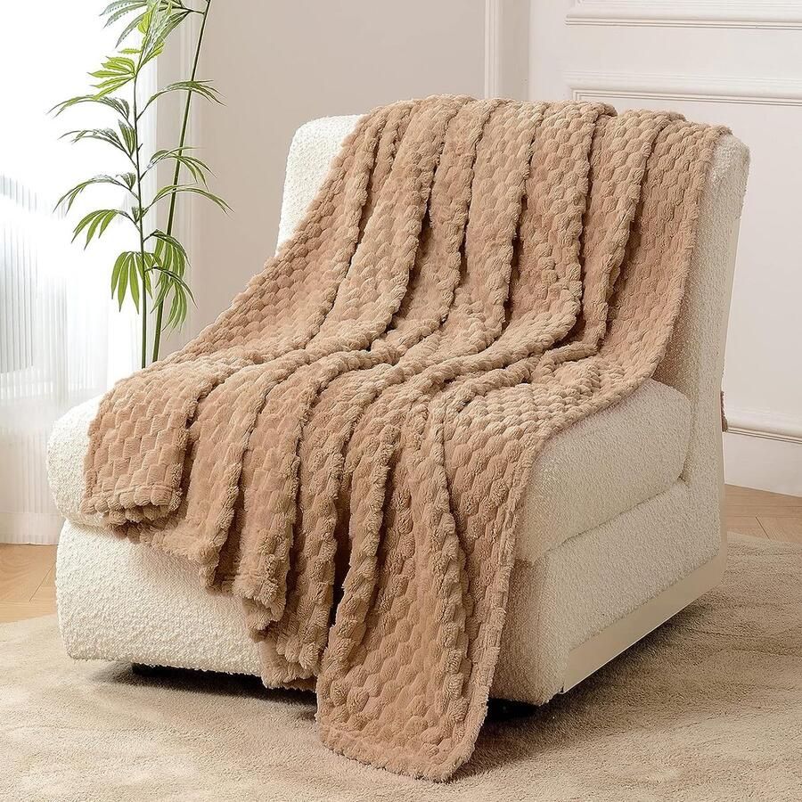 Fleece Knuffeldeken Extra Zachte Wollige Dekens Lichtgewicht en Gezellige Microvezel Bankdeken Wollen Deken Ideaal voor Kantoor Stoel en Camping 150 x 200 cm Camel
