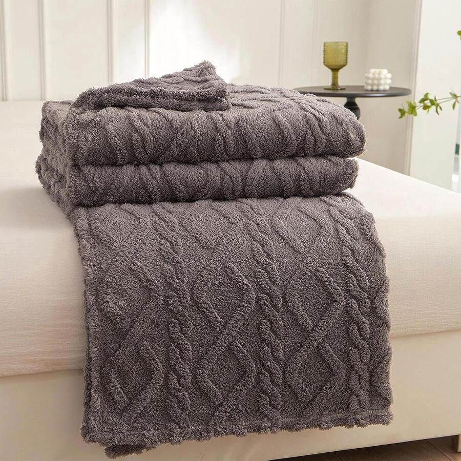 Fleece sprei voor tweepersoonsbed warm en comfortabel 1 stuk bruin 130 x 150 cm