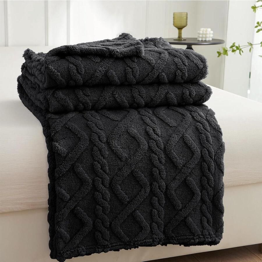 Fleece sprei voor tweepersoonsbed warm en comfortabel 1 stuk zwart 130 x 150 cm