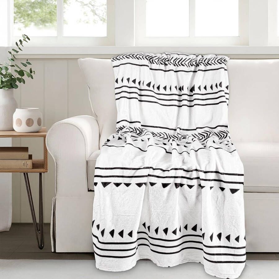 Fleecedeken 127 x 152 cm zachte en warme knuffeldeken pluizig ademend kreukvrij winterdeken bankdeken voor bank bed slaapkamer woonkamer kantoor geometrisch