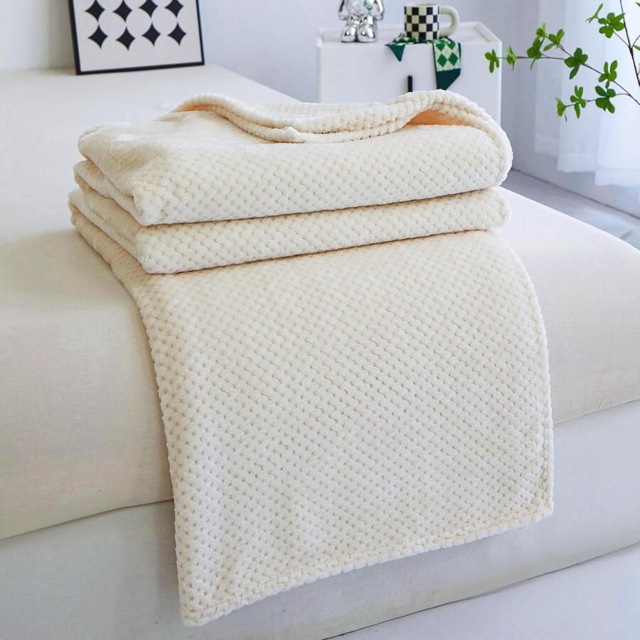 Fleecedeken 150 x 200 cm donkerblauw zacht en warm sprei voor tweepersoonsbed en bank flanel omkeerbaar dubbelzijdig ivoorkleurig