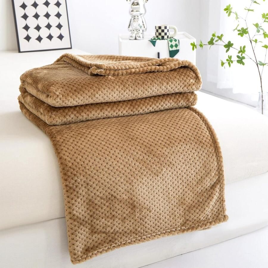 Fleecedeken 150 x 200 cm donkerblauw zacht en warm sprei voor tweepersoonsbed en bank flanel omkeerbaar dubbelzijdig kaki