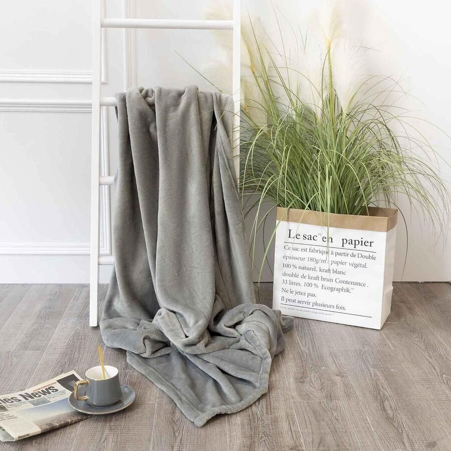 Fleecedeken 280 g m² bontbankovertrek plaid voor bank flanel eenpersoonsbed 2 personen zacht warm 150 x 200 cm grijs
