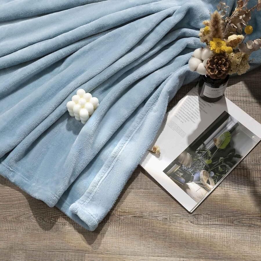 Fleecedeken 280 g m² Plaid voor bank Bontbankovertrek Flanel eenpersoonsbed 150 x 200 cm Zacht en warm Mic Blue