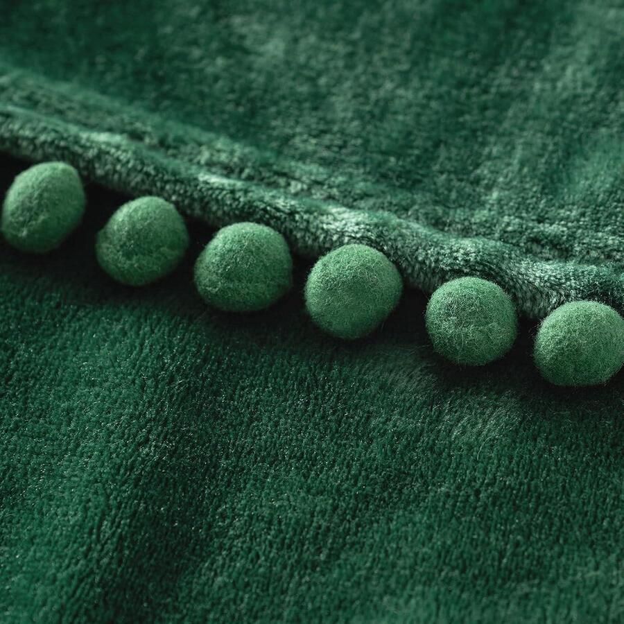 Fleecedeken flanel velours pluizig warm pompon bed bank slaapkamer balkon reizen baby fles 170 x 210 cm donkergroen