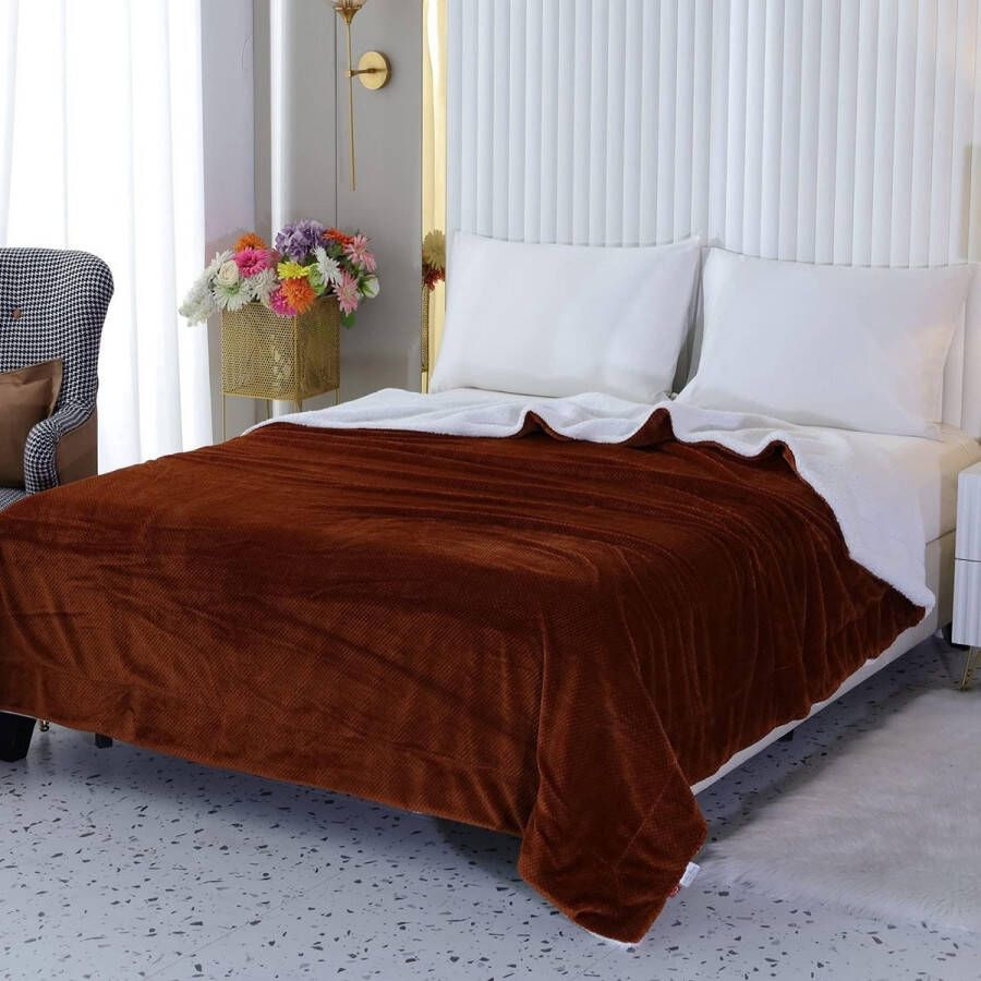 Fleecedeken superzacht pluizig warm licht omkeerbaar pluche deken voor bed bank en bank 220 x 240 cm karamel