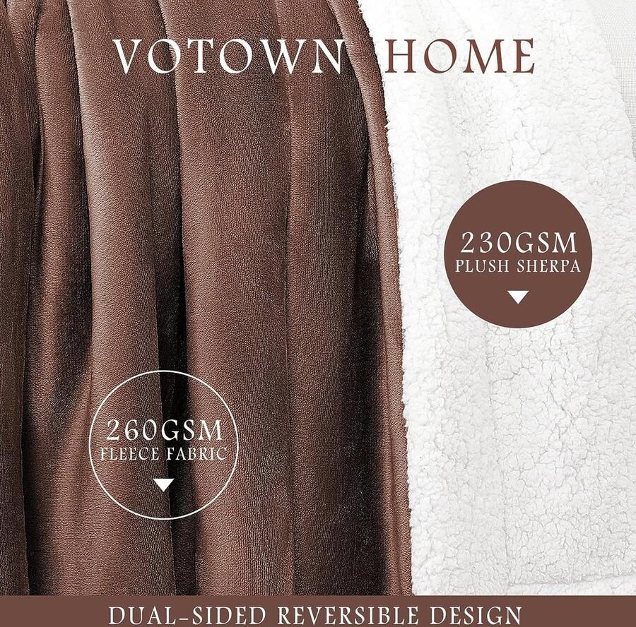 Sherpa fleecedeken voor bed warme pluizige zachte effen deken voor bank bank warme winter comfortabele tweepersoonsbeddeken tweepersoonsbed 150 x 200 cm bruin