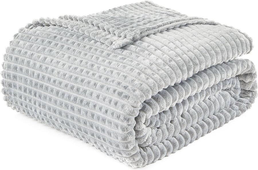 Fleecedeken voor zetel zacht wollig warm en comfortabel slechts één laag 3D-touch-ervaring perfect voor bed bank en fauteuil (lichtgrijs 130 x 150 cm)