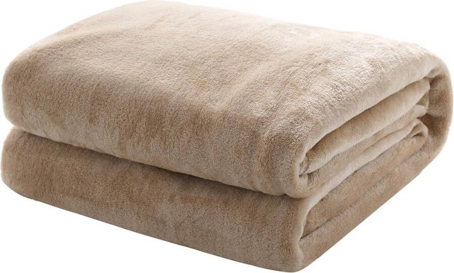 Fleecedeken knuffeldeken flanel extra zacht en warm kreukbestendig verkleurt niet te gebruiken als bedsprei of deken op de bank 150 x 200 cm Beige