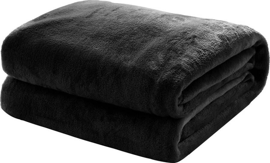 Fleecedeken knuffeldeken flanel extra zacht en warm kreukbestendig verkleurt niet te gebruiken als bedsprei of deken op de bank 150 x 200 cm Zwart