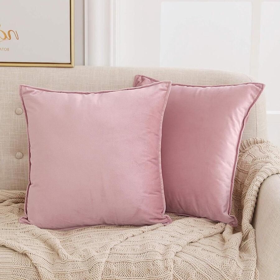 Flensjes met Rand Fluweel Kussenhoes Onzichtbare Ritssluiting Vierkante Kussensloop Bank Slaapkamer Sakura Roze 60x60cm 2 stuks kussenhoes 60x60