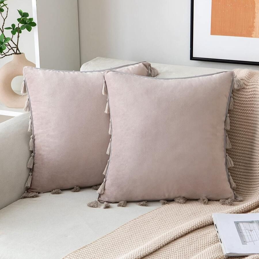 Flensjes met rand luxueus fluweel kussenhoes onzichtbare ritssluiting vierkante hoes voor sierkussen bank slaapkamer sakura roze 60x60cm set van 2 kussenhoes 60x60