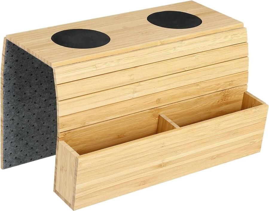 Flexibel bamboe bankovertrek dienblad armleuning dienblad voor bank met opbergbox - Foto 2