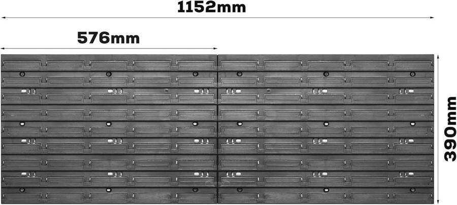 Flexibel wandrek met 40 stapelboxen 1152 x 390 mm voor optimale opslag