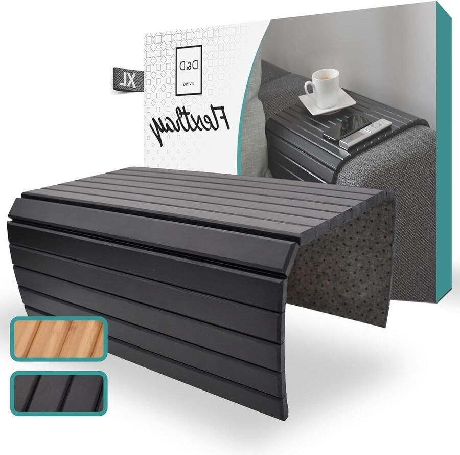 Flexibele Bankopslag voor Armleuning van Natuurlijk Hout Zwarte Bamboe Dienblad voor Sofa (XL)
