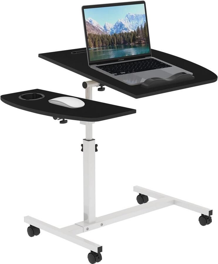 Flexibele Bedtafel met Wieltjes Laptop Bureau en Bijzettafel met Gleuf en Bekerhouder In Hoogte Verstelbaar