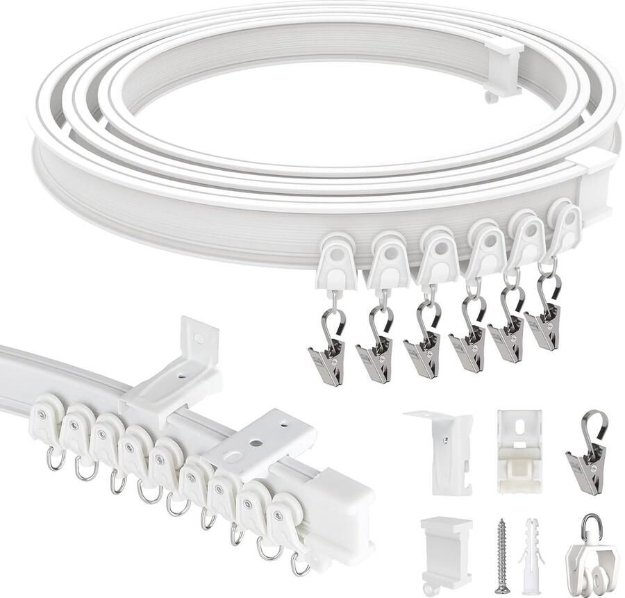 Flexibele gordijnrail 3M gordijnrail wandmontage en plafondmontage van ABS gordijnrail 1 track voor gordijnophanging roomdivider camper balkons kantoren hotels wit