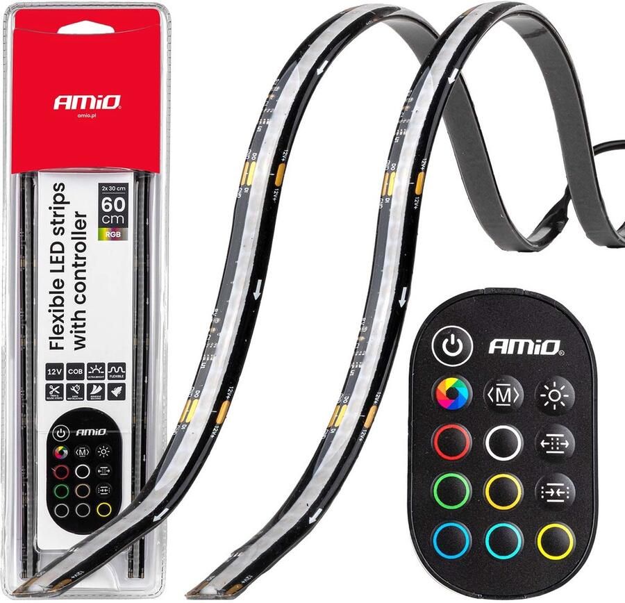 Flexibele LED-strips met controller – RGB multikleur 2x30 cm 12V AMIO-04579