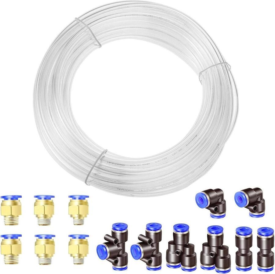 Flexibele Pneumatische PU-slang 10 Meter Transparante Persluchtslang 10mm x 6.5mm met Verbindingsstukken