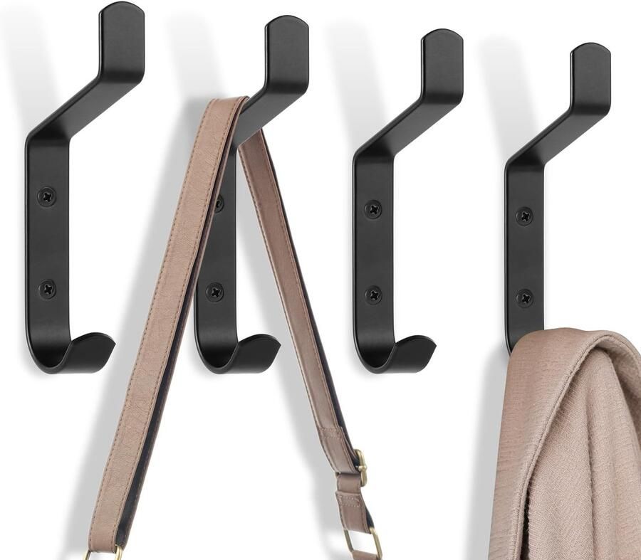 Flintronic 4 stuks kledinghaken roestvrij staal kledinghaken wand kledingrek wand kledinghaken voor bevestiging aan de muur voor slaapkamer badkamer keuken zwart 10 cm
